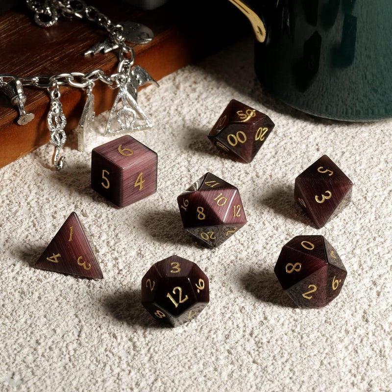 DNDND Gemstone D&D Dice 7 PCS Purple Cat's Eye Dice with Gorgeous Gift Case for DND Dungeons and Dragon Table Game (Purple Cat's Eye) - Image 5